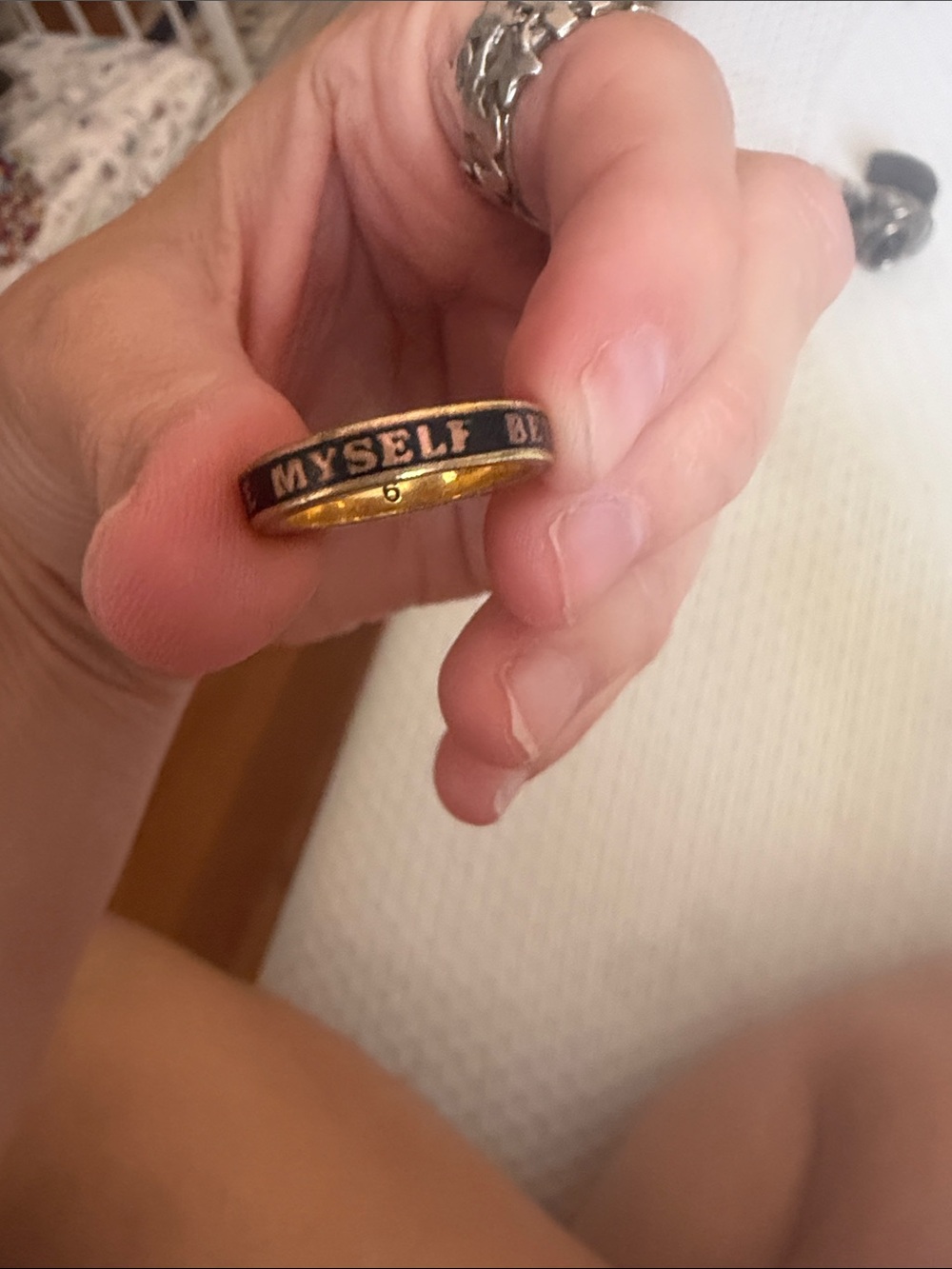 Gold and Black Enamel Ring with Message